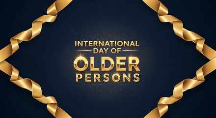 Elegant golden ribbon frame for international day of older persons event