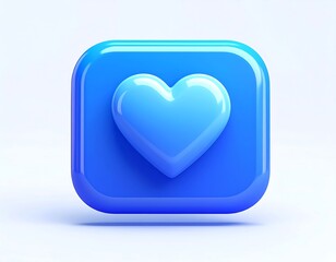 Glossy blue square icon featuring a 3D light-blue heart