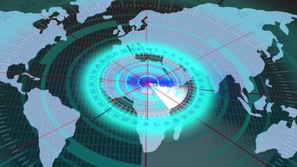 World map with digital grid and global navigation compass. Global navigation compass overlay on world map with digital grid. - Powered by Adobe