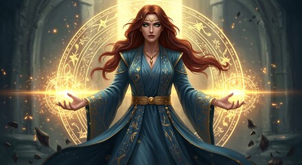 Magical woman with glowing energy fantasy portrait in digital art
