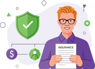 Insurance agent holding policy document isolated on white background