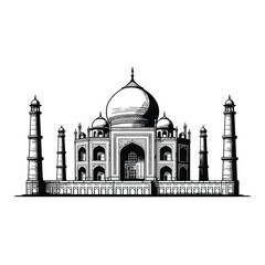 Taj Mahal architecture vector illustration for travel to India as an iconic religious monument and landmark