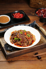 Spicy Cold Tripe Dish with Red Chili Oil and Sesame Seeds - Traditional Chinese Cuisine