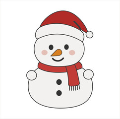 Cute cartoon snowman wearing red scarf and hat, perfect for holiday, Christmas, and winter season designs