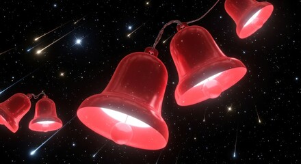 Celestial Chimes: A whimsical dance of red bells amidst a starry expanse nightscape
