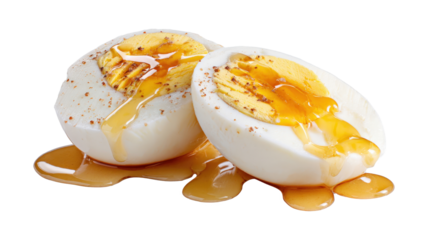 Two boiled eggs, white food breakfast isolated on a white background