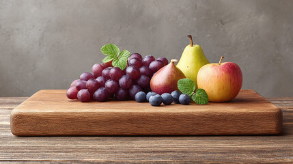 A Colorful Arrangement of Fresh Fruits on a Wooden Cutting Board