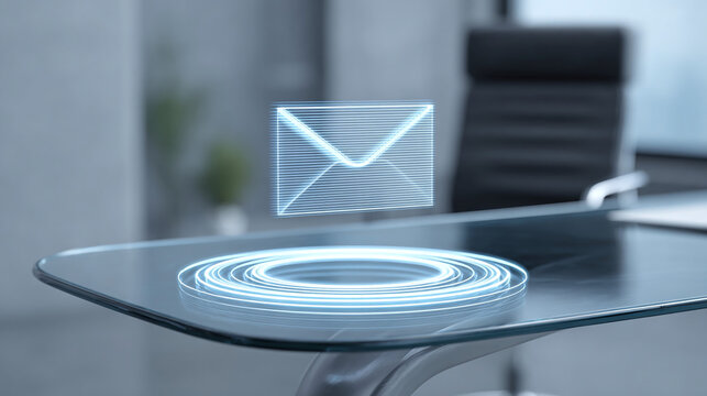 Email Icon on Futuristic Glass Table - Powered by Adobe