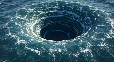 Whirlpool vortex in deep blue ocean underwater phenomenon concept