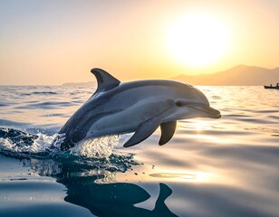 Fototapeta premium Dolphin in the Ocean Sunrise.