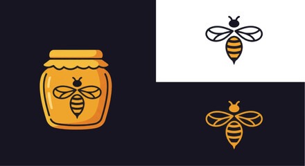 Honey Bee and Jar Logo Design Vector Set.