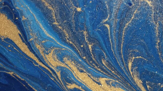 Blue Gold Liquid Marble Texture - Abstract close-up shot of a blue and gold liquid marble texture. The swirling patterns and glittering gold create a luxurious and visually stunning effect.