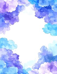 Abstract watercolor frame of soft blues and purples