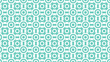 A seamless and stylish retro geometric pattern of interconnected circles and shapes, creating a clean and modern abstract background in turquoise for design