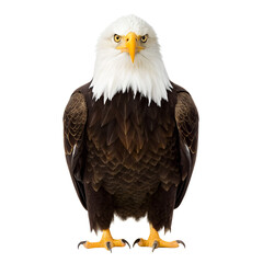 Obraz premium Majestic bald eagle with fierce gaze and white head standing proudly isolated on transparent background