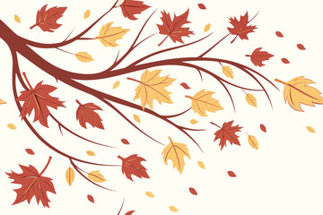 Vector art of autumn branch with falling leaves for decoration