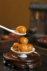 Marinated Quail Eggs Ready to Eat Gourmet Appetizer Showcase on White Ceramic Dishes