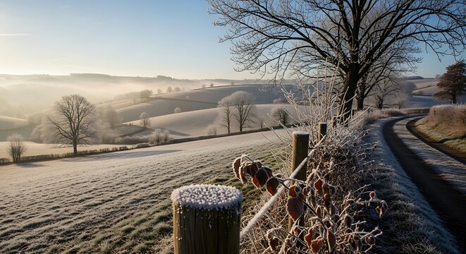 Winter landscape frosty morning - Powered by Adobe