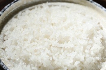 Cooked White Rice with Long Fragrant Grains Close-Up Food Photography