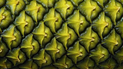 Fototapeta premium Vibrant green and yellow pineapple skin close-up for abstract texture