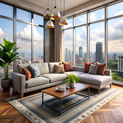 Modern City View Apartment Living Room Interior Design