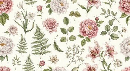 Elegant Watercolor Vintage Botanical Floral Seamless Pattern for Fabric