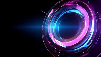 Futuristic technology HUD loop neon circle ring glow cyber interface pulsating vortex, immersive abstract digital dashboard, sleek blue pink gradient motion design, dynamic sci fi rings pulse dark - Powered by Adobe