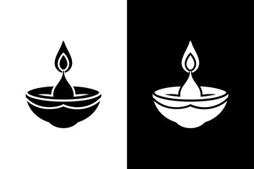 Diwali Diya Candle Icon Minimal Black and White Design.