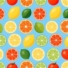 Obraz premium Vibrant Citrus Fruits Seamless Pattern