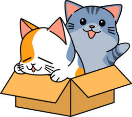 Two Cartoon Cats Inside A Cardboard Box Isolated On Transparent Background