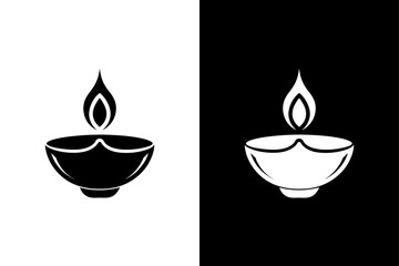 Diwali Diya Lamp Icon on Black and White Background.