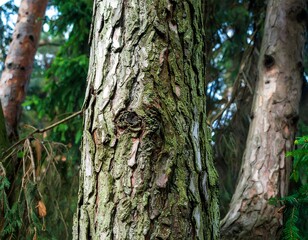 Obraz premium Close-up of a pine tree trunk in a forest