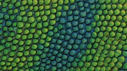 Seamless texture of vibrant lizard skin scales, green to blue gradient.