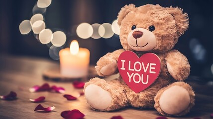 Romantic teddy bear with I Love You heart for Valentine's Day gift concept