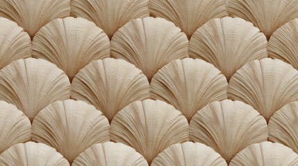 Seamless repeating pattern of beige scallop shells texture background