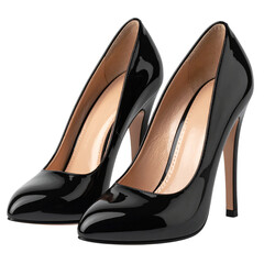 Elegant black leather stiletto high heels are a fashionable accessory for a woman