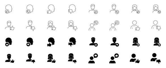 User feedback profile icon isolated, Social media profile symbol, Person like dislike sign, Avatar interaction symbols, or Online user approval disapproval icons vector illustration