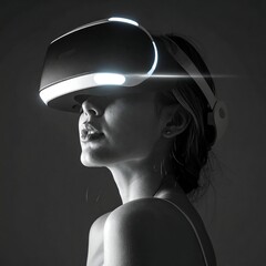 Monochrome profile of a woman experiencing virtual reality