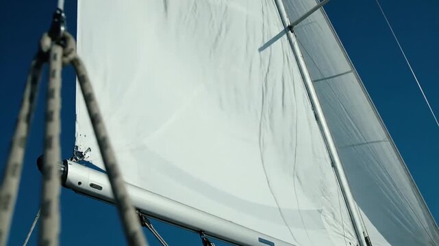 Sailing into the blue sky on a bright sunny day with white sails on a clear day, capturing the essence of freedom and adventure