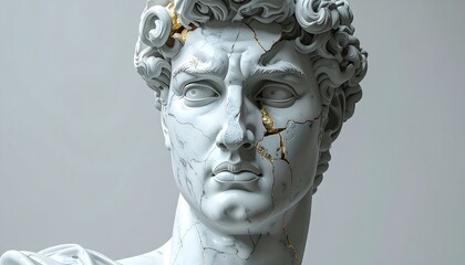 Close-up of a damaged marble statue head