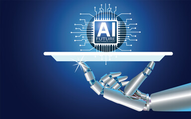 Futuristic AI technology concept, robotic arm Futuristic AI technology in future.  artificial intelligence, science. future technology vector illustration
