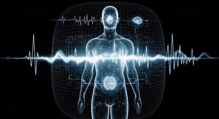 Sci-Fi Health Monitoring: Futuristic Device Scanning Human Body