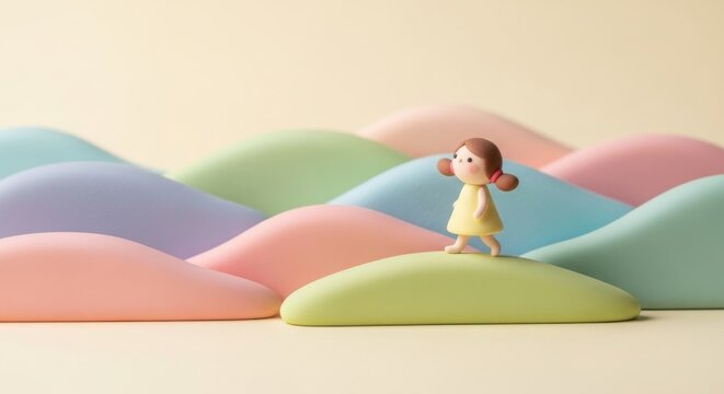 A girl in a yellow dress is walking on a hill - Powered by Adobe