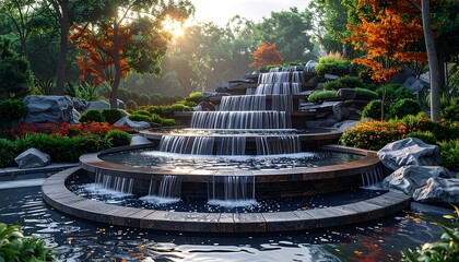 Serene waterfall garden