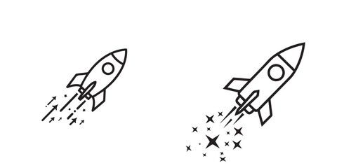 Rocket Ship Launch Icons Vector Illustration Set
