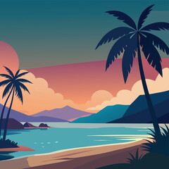 Obraz premium vector wallpaper of tropical beach with palm trees (1).eps