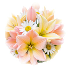 Fototapeta premium Beautiful arrangement of pink lilies and white daisies in a joyful spring bouquet