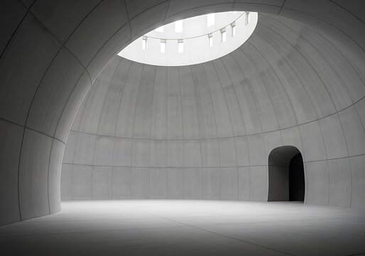 Abstract architectural interior with a domed ceiling and natural light highlighting the space's curved design and - Powered by Adobe