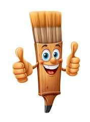 Cartoon paintbrush character smiling and giving thumbs up with a cheerful expression on transparent background