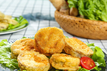 Deep Fried Golden Eggplant Slices Chinese Cuisine Delicious Vegetarian Dish